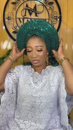 Nigeriano Gele Africano Gele Head Tie Mulheres Lantejoulas Turbante Cap para Casamento Head Wrap - 26807424155831 - 26807424155831