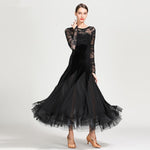 Vestidos de baile pretos de renda com bordados florais e mangas compridas para dança ou festa - 31135680626871 - 31135680626871