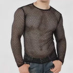 Mens Muscle Fit T Shirts - Mesh Fishnet See-Through Tee for Men with Breathable Long Sleeves Sexy Fitted for Dance Gym Workout - 32401535598775 - 32401535598775
