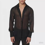 Camisas de fiesta para hombre - Camisa de malla para hombre, transparente, negra, de manga larga, con botones, estilo retro, vintage, para discoteca y baile. - 32391651262647 - 32391651262647