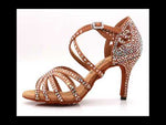 Zapatos de baile latino con tacón - Parte superior de malla con pedrería y suela de gamuza. Zapatos de baile para mujer para salsa, jazz y bachata. - 35872907133111 - 35872907133111