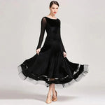 Women Korean Style Glittering Exquisite Velvet Ballroom Dance Dresses Waltzing Tango Dancewear Evening Party Dress - DancerInn - 26383620440247 - 26383620440247