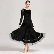 Women Korean Style Glittering Exquisite Velvet Ballroom Dance Dresses Waltzing Tango Dancewear Evening Party Dress - DancerInn