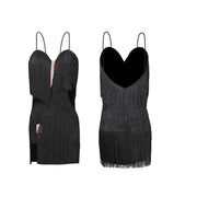 Women Rich Fringe Tassel Back Rumba Chacha Latin Dance Dress - DancerInn