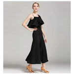 Women’s Ultra-fine Milk Silk Ruffled Neckline Inclined Shoulder Long Ballroom Dress - DancerInn - 26339843834039 - 26339843834039