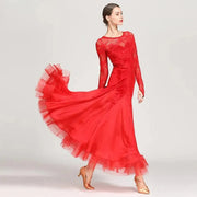 Women Hollow Lace Stitching Boat Neck Mermaid Dress Stage Dance Wear Latin Ballroom Dress Tango Costume Ball Gown - DancerInn