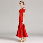 Women Off-Shoulder Hidden Zipper Short Sleeves Long Ballroom Dress Party Dress Spanish Dance Costume Ball Gown YL9003 - DancerInn - 26360047304887 - 26360047304887