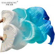 Multi Colors True Real Silk Belly Dance Fans Handmade Dyed Silk Belly Dance Long Fan Chinese Dance Fans - DancerInn