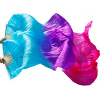 Multi Colors True Real Silk Belly Dance Fans Handmade Dyed Silk Belly Dance Long Fan Chinese Dance Fans - DancerInn - 26452970012855 - 26452970012855