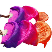 Multi Colors True Real Silk Belly Dance Fans Handmade Dyed Silk Belly Dance Long Fan Chinese Dance Fans - DancerInn