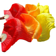 Multi Colors True Real Silk Belly Dance Fans Handmade Dyed Silk Belly Dance Long Fan Chinese Dance Fans - DancerInn