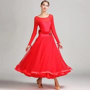 Women Lmitated Silk Fabric Gauze Stitching Women Ballroom Dress Waltz Dance Costume Evening Party Dress YL7007 - DancerInn