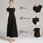 Women Off-Shoulder Hidden Zipper Short Sleeves Long Ballroom Dress Party Dress Spanish Dance Costume Ball Gown YL9003 - DancerInn - 26360047042743 - 26360047042743