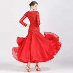 Women Hollow Lace Stitching V-Neck Ballroom Waltz Rumba Dresses Spanish Flamenco Dance Costumes - DancerInn - 26396917956791 - 26396917956791