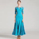 Women See-Through Hollow Lace Stitching Short Sleeves Red Tango Standard Ballroom Dress Waltz Rumba Dance Wear - DancerInn - 26333519511735 - 26333519511735