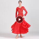 Vestido de baile de renda - Vestido de baile transparente com decote em V e fenda, vestidos de baile de valsa e rumba - 23641904513207 - 23641904513207
