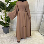 Stylish Hijab Dubai Abaya Long Dresses for Women with Sashes - DancerInn - 26400266256567 - 26400266256567