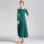 Women Bare Shoulder Long Sleeves Spandex White Ballroom Dress Party Dress Waltz Tango Dance Costume Ball Gown Dance Wear YL9008 - DancerInn - 26361883852983 - 26361883852983