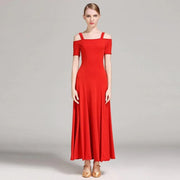 Women Off-Shoulder Hidden Zipper Short Sleeves Long Ballroom Dress Party Dress Spanish Dance Costume Ball Gown YL9003 - DancerInn