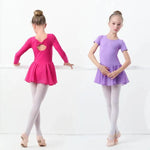 Girls Bowknot Short Sleeve Ballet Dress Gymnastics Leotards Chiffon Skirts for Kids - DancerInn - 26423671259319 - 26423671259319