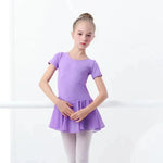 Girls Bowknot Short Sleeve Ballet Dress Gymnastics Leotards Chiffon Skirts for Kids - DancerInn - 26423671652535 - 26423671652535