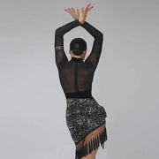 Woman Belly Dance Leopard Tassel Latin Dancing Lace Hip Scarf - DancerInn