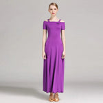 Women Off-Shoulder Hidden Zipper Short Sleeves Long Ballroom Dress Party Dress Spanish Dance Costume Ball Gown YL9003 - DancerInn - 26360047468727 - 26360047468727