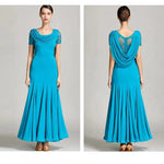Women Special Neck Design Gauze Joint Lace Short Sleeves Long Hemline Ballroom Waltz Dresses for Foxtrot Flamenco Dance - DancerInn - 26365138436279 - 26365138436279