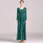 Women Lace Swallow-tailed Stitching Long Sleeves Standard Ballroom Dress Tango Costume Flamenco Dance Dresses Ball Gown - DancerInn - 26333415276727 - 26333415276727