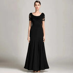 Women Special Neck Design Gauze Joint Lace Short Sleeves Long Hemline Ballroom Waltz Dresses for Foxtrot Flamenco Dance - DancerInn - 26365138174135 - 26365138174135