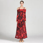 Women Leopard Bare Shoulder Backless Long Sleeves Evening Party Dresses Ballroom Gown Tango Costume Waltz - DancerInn - 26332897181879 - 26332897181879