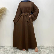Stylish Hijab Dubai Abaya Long Dresses for Women with Sashes - DancerInn