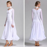 Women Neck Piece Flying Yarn Long Sleeves White Ballroom Dress Party Dress Waltz Rumba Costume Dance Clothing - DancerInn - 26334131290295 - 26334131290295