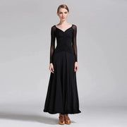 Women V-Neck Slim-fitting Pattern Tango Dress Waltz Dancing Clothing Evening Party Dress Ballroom Gown Rumba Costumes - DancerInn