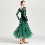 Women Hollow Lace Stitching Boat Neck Mermaid Dress Stage Dance Wear Latin Ballroom Dress Tango Costume Ball Gown - DancerInn