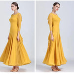Women Chiffon Yarn V-Back Long Sleeves Party Dress Ball Gown Ballroom Waltz Dress Rumba Dance Costume Stage Dance Wear - DancerInn - 26343735099575 - 26343735099575