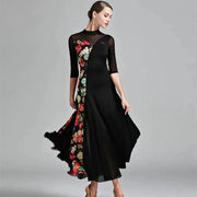 Women Stiching Big A Hemline Sexy Party Ballroom Dance Dress Rumba Costume Dance Clothing - DancerInn