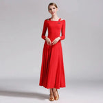 Women Bare Shoulder Long Sleeves Spandex White Ballroom Dress Party Dress Waltz Tango Dance Costume Ball Gown Dance Wear YL9008 - DancerInn - 26361883918519 - 26361883918519