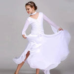 Kids Long Sleeve Romantic Floating Yarn Ballroom Dress Modern Dance Ballroom Dance Competition Dresses for Girls - DancerInn - 26424582504631 - 26424582504631