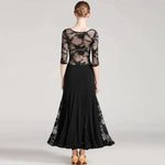 Women See-Through Hollow Lace Stitching Short Sleeves Red Tango Standard Ballroom Dress Waltz Rumba Dance Wear - DancerInn - 26333518856375 - 26333518856375