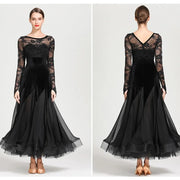Women Hollow Lace Stitching Boat Neck Mermaid Dress Stage Dance Wear Latin Ballroom Dress Tango Costume Ball Gown - DancerInn