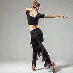 Women's Stretchable Multi-Layer Tassel Latin Dance Pants Fringe Dance Trousers - DancerInn - 26399233507511 - 26399233507511
