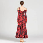 Women Leopard Bare Shoulder Backless Long Sleeves Evening Party Dresses Ballroom Gown Tango Costume Waltz - DancerInn - 26332897214647 - 26332897214647