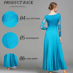 Women Hollow Lace Stitching Big Swing Party Dress Rumba Dance Costumes Waltz Dance Dresses Ballroom Gown - DancerInn - 26361759826103 - 26361759826103