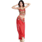 Women’s Chiffon Bandage Top and Tassel Coin Pants for Belly Dance - DancerInn - 26229461385399 - 26229461385399
