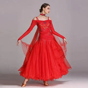 Women Sequins Patchwork Yarn Puffy Design Ballroom Modern Dance Dress for Dancing Performance Show YL230 - DancerInn