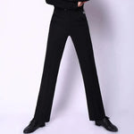 Men Black Straight Slim-Fit Anti-Wrinkle Latin Modern Ballroom Dance Pants with Pocket Belt - DancerInn - 26411021271223 - 26411021271223