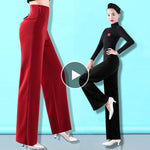 Pantalones de baile negros con cintura alta y pierna ancha para mujer, para salsa latina y tango - 23633322410167 - 23633322410167