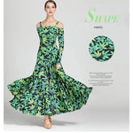 Women Leopard Bare Shoulder Backless Long Sleeves Evening Party Dresses Ballroom Gown Tango Costume Waltz - DancerInn - 26332897575095 - 26332897575095