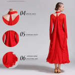 Women Neck Piece Flying Yarn Long Sleeves White Ballroom Dress Party Dress Waltz Rumba Costume Dance Clothing - DancerInn - 26334131257527 - 26334131257527